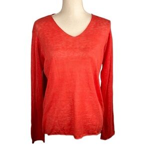 Liz Claiborne 100% Linen Coral Long Sleeve Open Knit Sheer Top Size Small